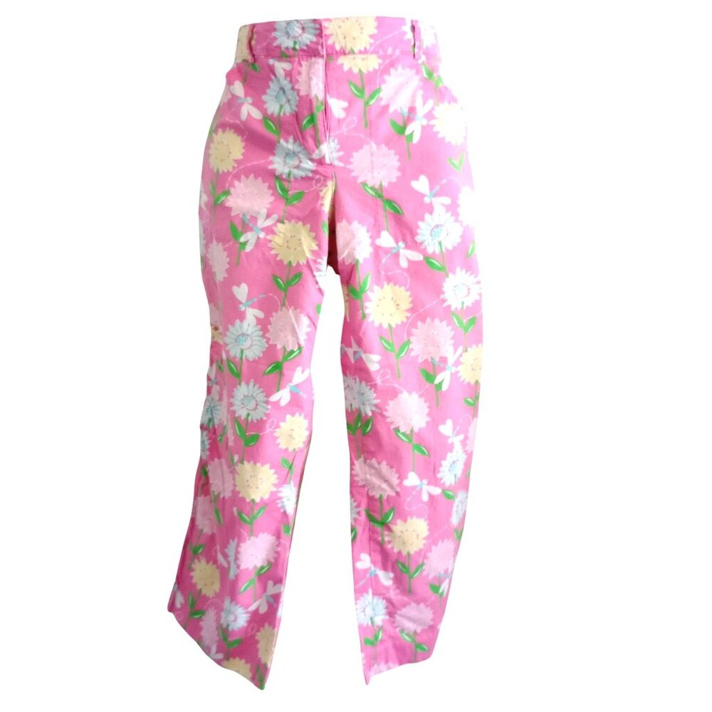 Lilly Pulitzer Floral Pink Cropped Pants Womens Size 4 Cotton/Spandex Blend